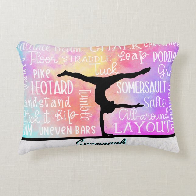 Gymnastics Words Rainbow Ombre Personalised  Decorative Cushion (Front)
