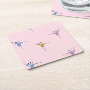 gymnasts on pink square paper coaster
