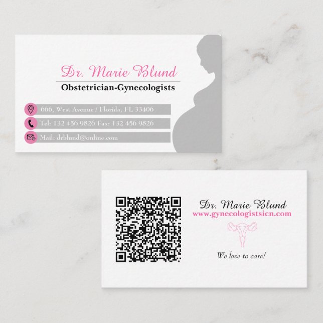 Gynaecologist Obstetrician Professional Pink OBGYN Business Card (Front/Back)