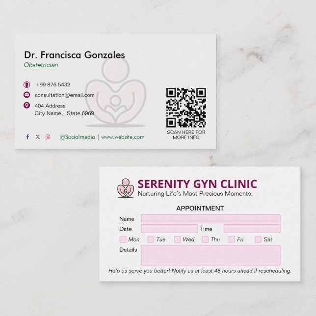 Gynaecology Clinic Business | Modern Appointment Card (Front/Back)