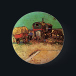 Gypsies with Caravans by Vincent van Gogh 6 Cm Round Badge<br><div class="desc">Encampment of Gypsies with Caravans by Vincent van Gogh is a vintage fine art post impressionism daily life travel and transportation painting featuring a group of gypsies with their wagons. The horses and oxen are resting and eating underneath the trees in a field or meadow. About the artist: Vincent Willem...</div>