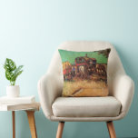 Gypsies with Caravans by Vincent van Gogh Cushion<br><div class="desc">Encampment of Gypsies with Caravans by Vincent van Gogh is a vintage fine art post impressionism daily life travel and transportation painting featuring a group of gypsies with their wagons. The horses and oxen are resting and eating underneath the trees in a field or meadow. About the artist: Vincent Willem...</div>