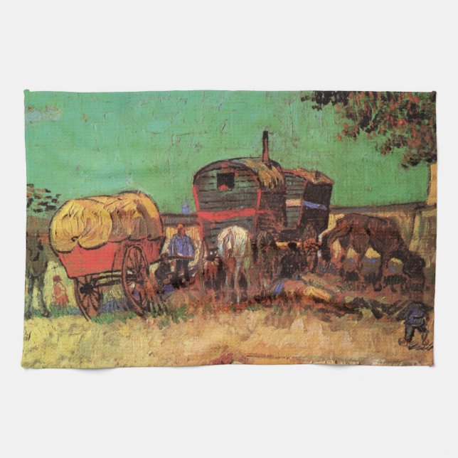 Gypsies with Caravans by Vincent van Gogh Tea Towel (Horizontal)
