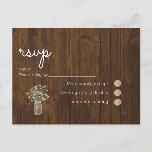 Gypsophila Babys Breath Simple Wedding RSVP Invitation Postcard (Front)