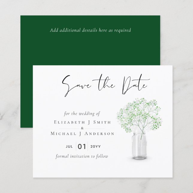 Gypsophila Babys Breath Simple Wedding Save Dates (Front/Back)