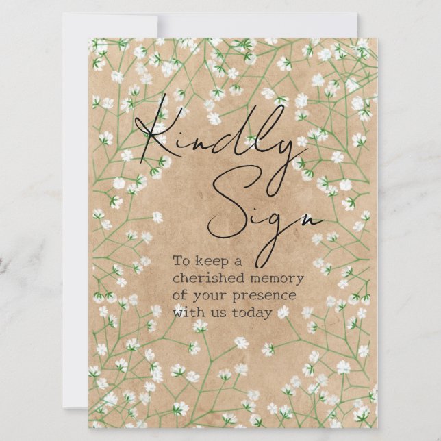   Gypsophila Flowers Rustic Kindly Sign Guest Book Holiday Card (Front)