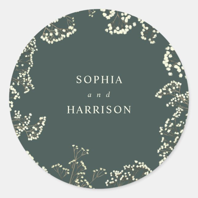 Gypsophila Green Wedding Napkins Classic Round Sticker (Front)