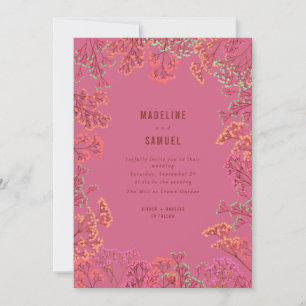 Gypsophila Neon Botanical Hot Pink Wedding Invitation