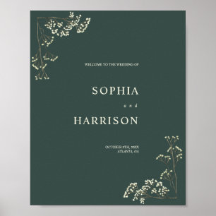 Gypsophila Peacock Green Wedding Welcome Poster
