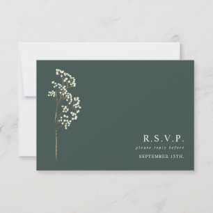 Gypsophila Stem Botanical Emerald Wedding RSVP Card