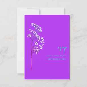 Gypsophila Stem Botanical Neon Purple Wedding RSVP Card