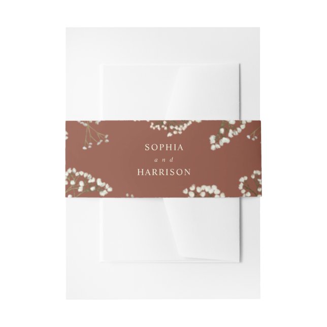 Gypsophila Terracotta Wedding Invitation Belly Band (Front Example)