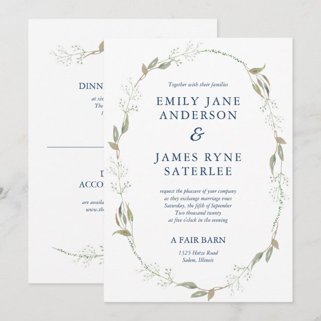 Gypsophila Wreath Wedding Invitation (Front/Back)