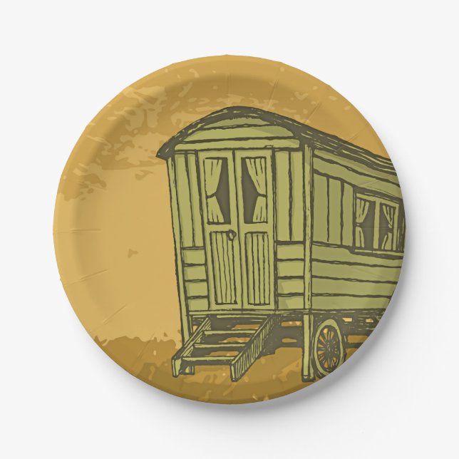 Gypsy caravan wagon paper plate (Front)