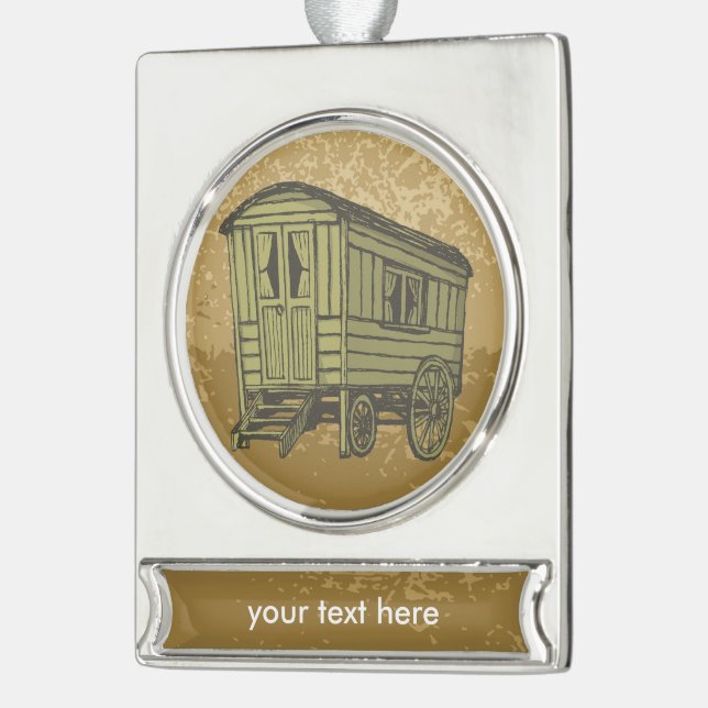 Gypsy caravan wagon silver plated banner ornament (Left)