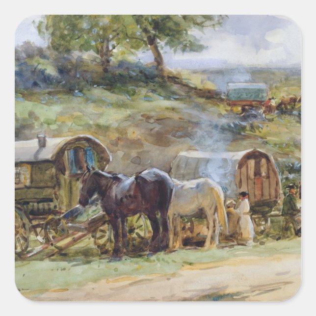 Gypsy Encampment, Appleby, 1919 Square Sticker (Front)