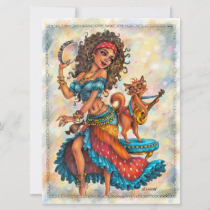 Gypsy Girls Bohemian Cat Street Dancer Art Card