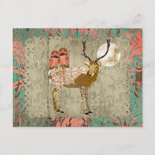 Gypsy Golden Pink Owls & Ornate Buck Moonlight Postcard