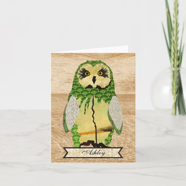 Gypsy Jade Owl Personalised Notecard (Front)