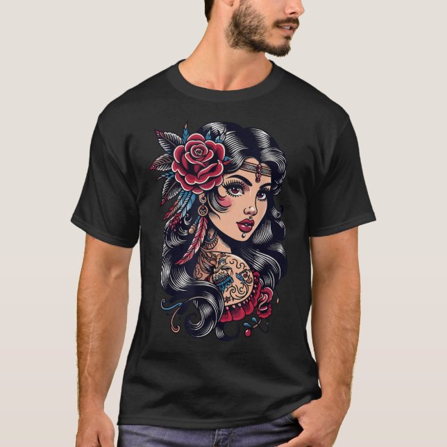 Gypsy Lady _ Boho Style _ Tattoo Art _ Vintage Tee (Front)