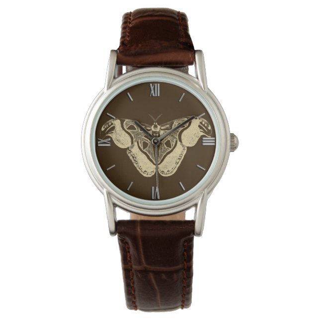 Gypsy moth, chocolate brown and beige watch (Front)