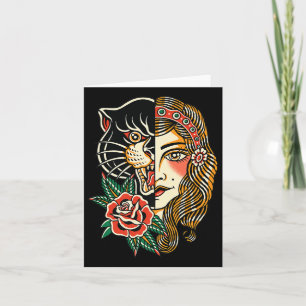 Gypsy Panther American Traditional Tattoo Ink Old  Card