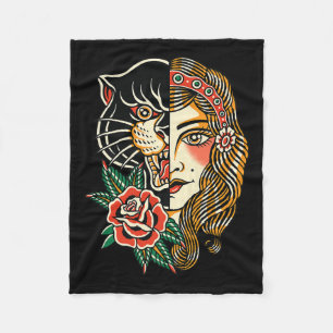 Gypsy Panther American Traditional Tattoo Ink Old  Fleece Blanket