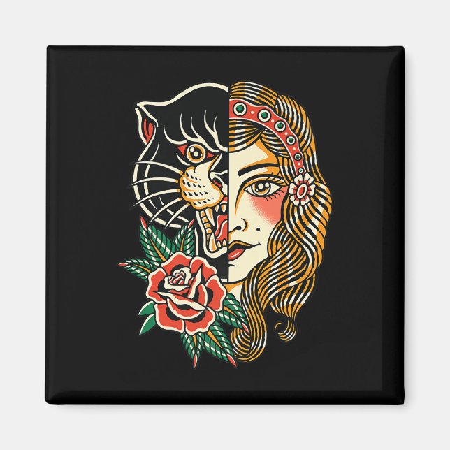 Gypsy Panther American Traditional Tattoo Ink Old  Magnet (Front)