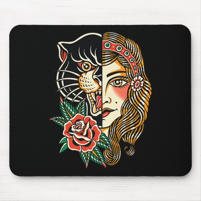 Gypsy Panther American Traditional Tattoo Ink Old  Mouse Mat (Front)