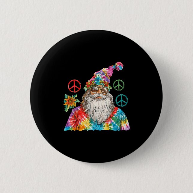 Gypsy Santa Claus Hipe Tie Dye Groovy Christmas  6 Cm Round Badge (Front)