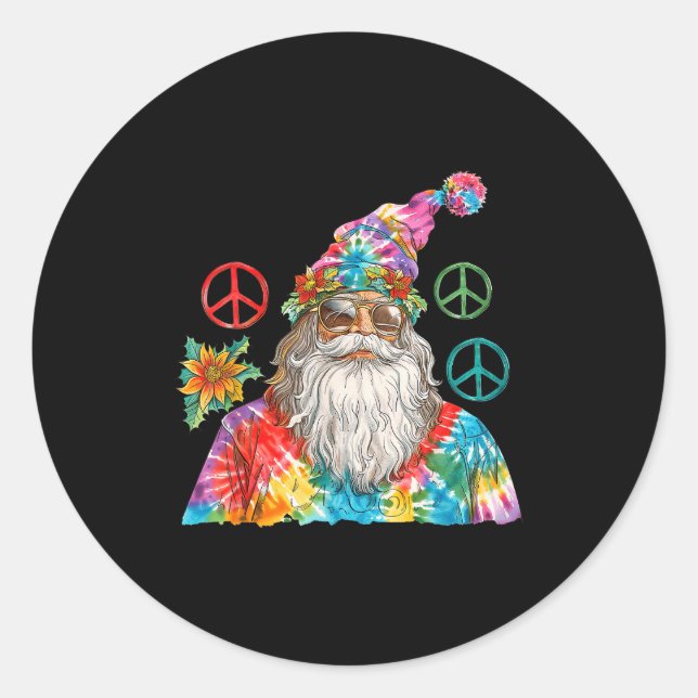 Gypsy Santa Claus Hipe Tie Dye Groovy Christmas  Classic Round Sticker (Front)