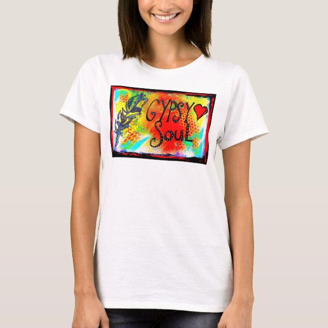 Gypsy Soul T-shirt with feather and  heart (Front)