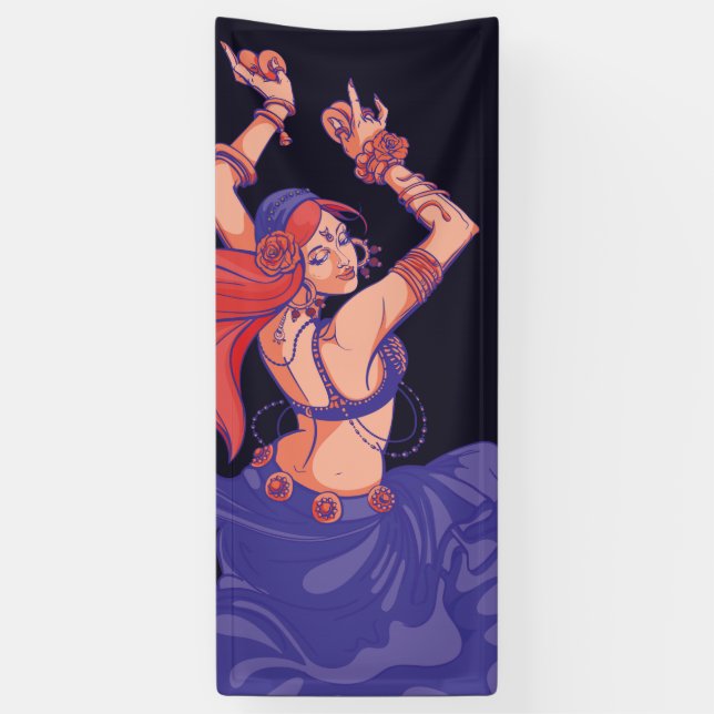 Gypsy tribal dancer dance with cymbals banner (Vertical)