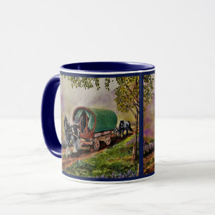 Gypsy Vanner horse Irish Caravan wagon blue Mug