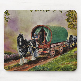 Gypsy Vanner horse Irish Caravan wagon  Mouse Mat