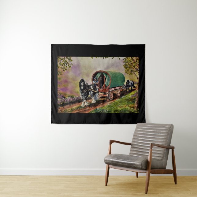 Gypsy Vanner Horse Irish Caravan Wagon Tapestry (In Situ (Horizontal))