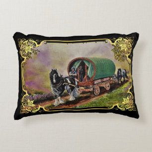 Gypsy Vanner Horse Irish Caravan Wagon Tapestry Decorative Cushion