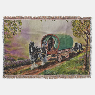 Gypsy Vanner horse Irish Caravan wagon  Throw Blanket