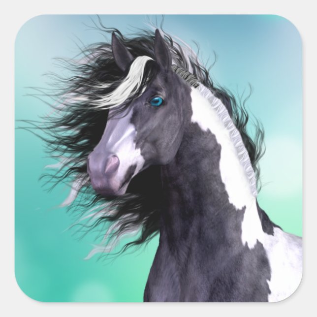 Gypsy Vanner Horse Large Square Stickers (Front)