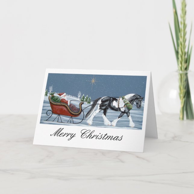 Gypsy Vanner Horse Merry Christmas Holiday Card (Front)