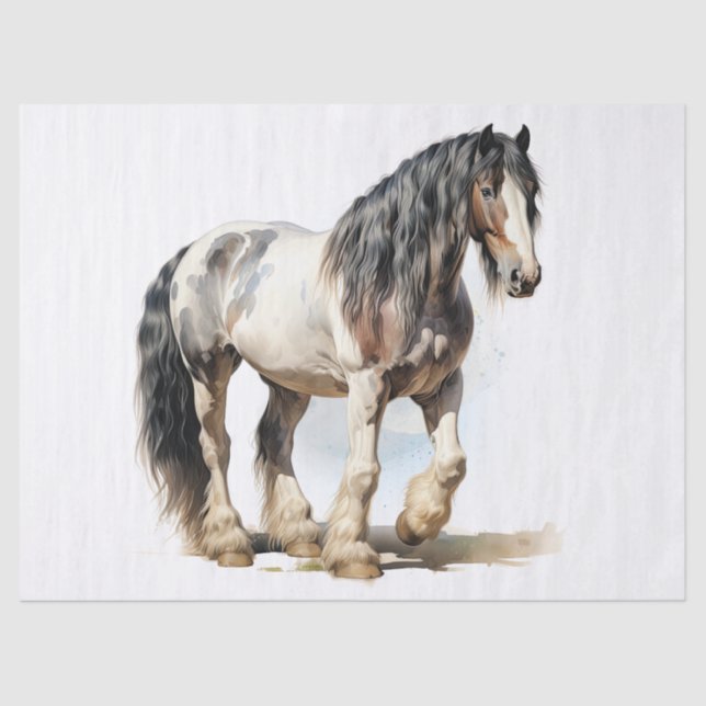 Gypsy-Vanner Horse Watercolor Decoupage Tissue Paper (Front)