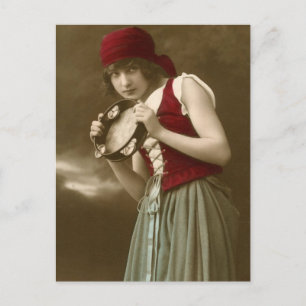 Gypsy vintage girl postcard