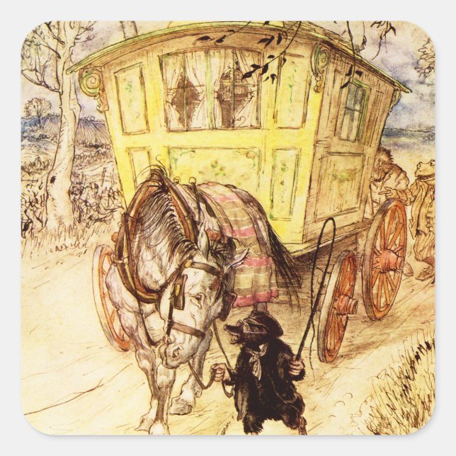 Gypsy Wagon – Golden Afternoon by Arthur Rackham Square Sticker (Front)