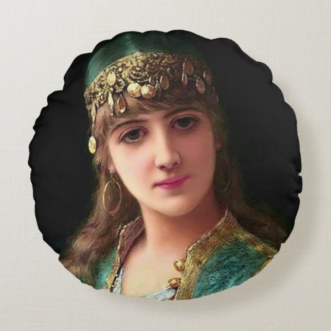 Gypsy woman victorian elegant boho bellydancer round cushion (Front)
