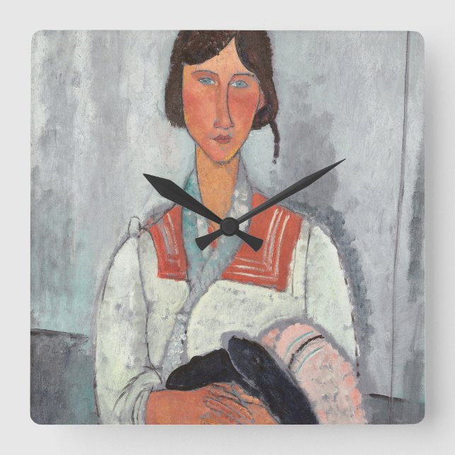 Gypsy Woman with Baby, 1919 (oil on canvas) Square Wall Clock (Front)