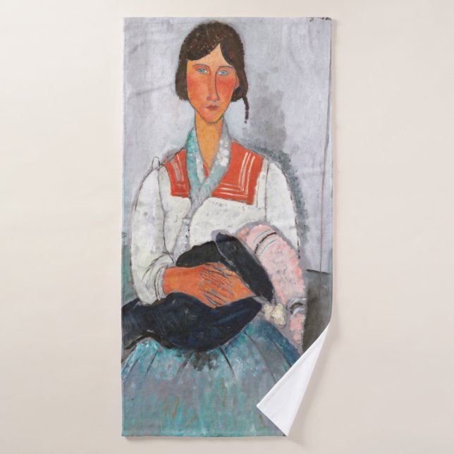 Gypsy Woman with Baby, Modigliani Bath Towel (Bath Towel)