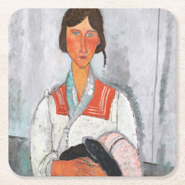 Gypsy Woman with Baby, Modigliani Square Paper Coaster (Front)