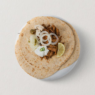 Gyros pita with tzatziki coleslaw olives and feta 6 cm round badge