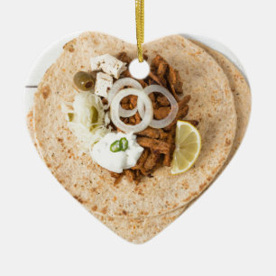 Gyros pita with tzatziki coleslaw olives and feta ceramic tree decoration