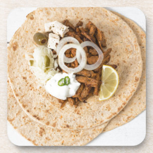 Gyros pita with tzatziki coleslaw olives and feta coaster